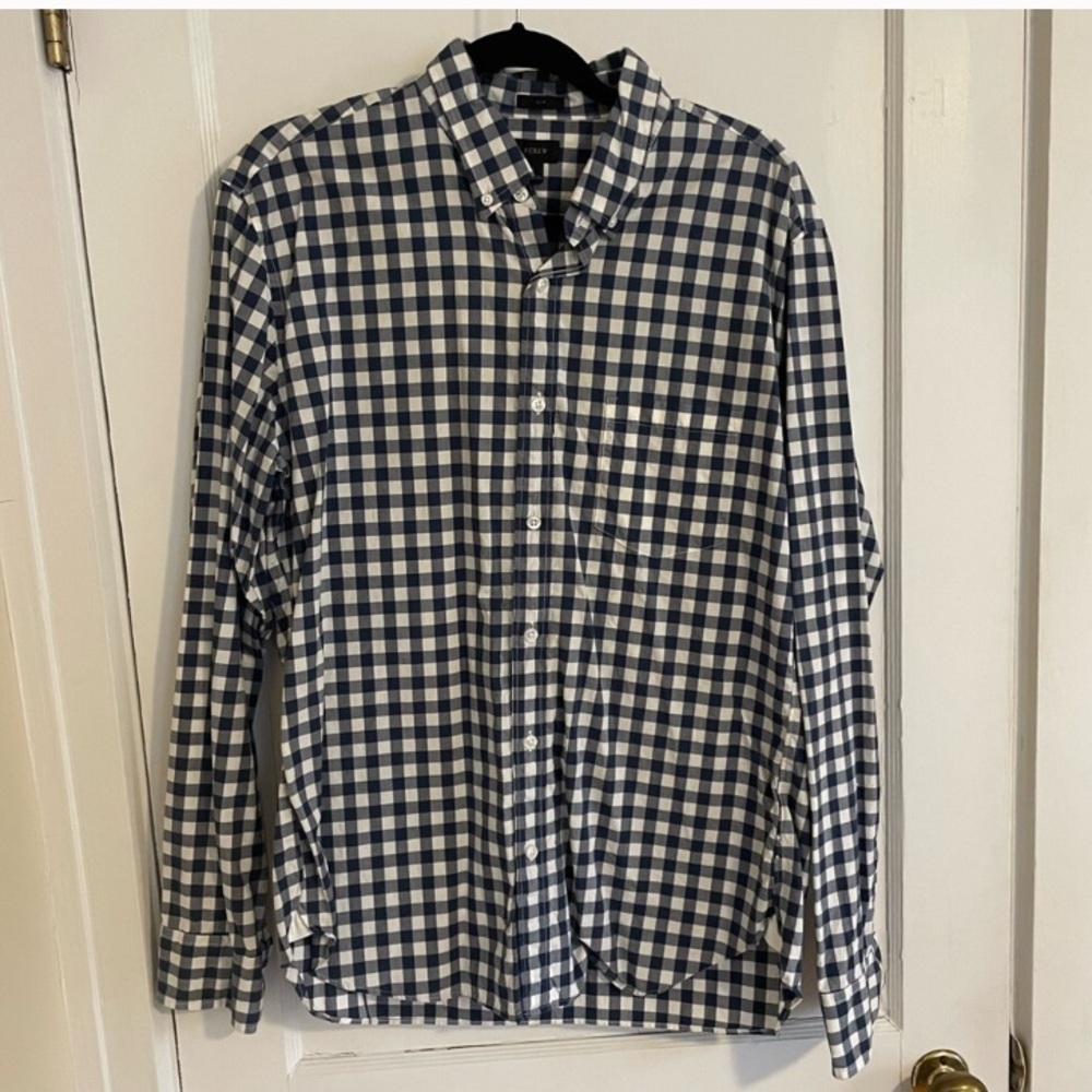 J. Crew gingham blue check slim flex button down